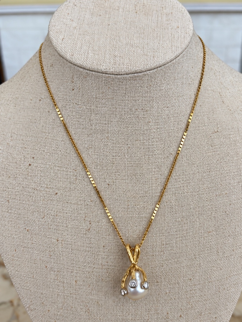 14K Gold Baroque Pearl & .23ct Diamond Custom Pendant Necklace – 17” Chain - Picture 4 of 9